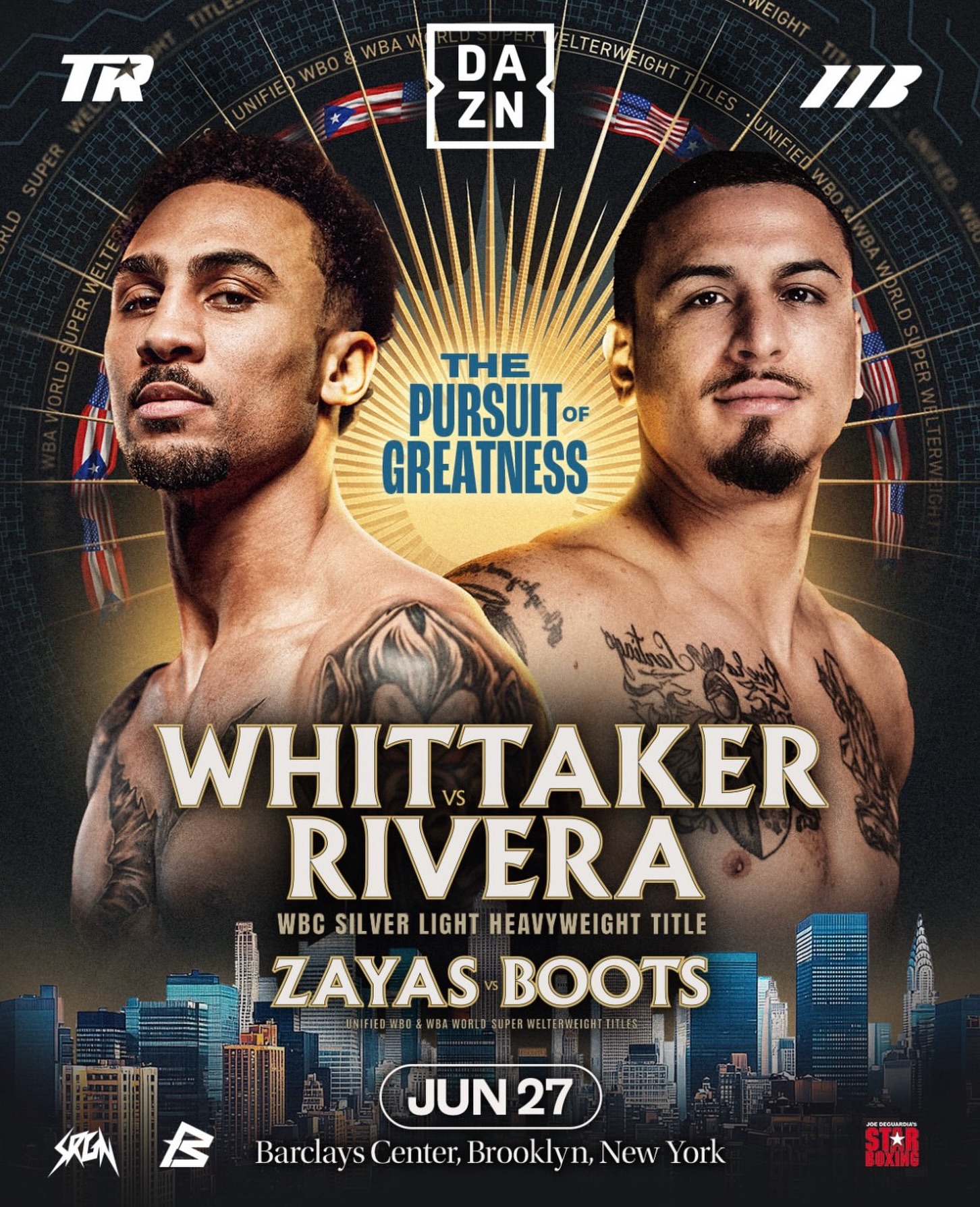 🚨 FIGHT ANNOUNCEMENT 🚨

⭐🥊 Star Boxing’s own Richie “Popeye” Rivera (27–2, 20 KOs) 🇺🇸 makes his Barclays Center debut on June 27, stepping into the spotlight in a high-stakes showdown! 

🏆 Rivera looks to capture the WBC Silver Light Heavyweight Championship against undefeated UK standout Ben Whittaker (11–0–1, 8 KOs) 🇬🇧

💥 Popeye and his spinach vs an Olympic silver medalist and heralded future star — June 27, it’s time for a Brooklyn Brawl!

📺 Catch it LIVE on @barclayscenter DAZN — don’t blink!

#StarBoxing #TopRank #MatchroomBoxing #ZayasEnnis #boxing