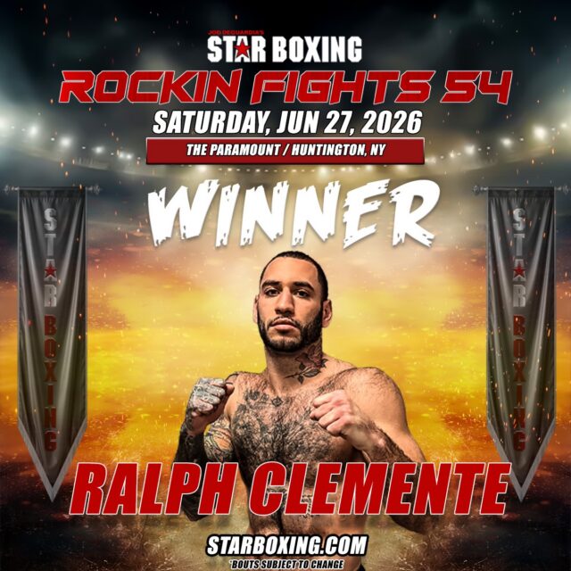 Ralph Clemente keeps his KO streak going, defeating Kasimu Yakubu by TKO in round 4. 

#StarBoxing #RockinFights54
